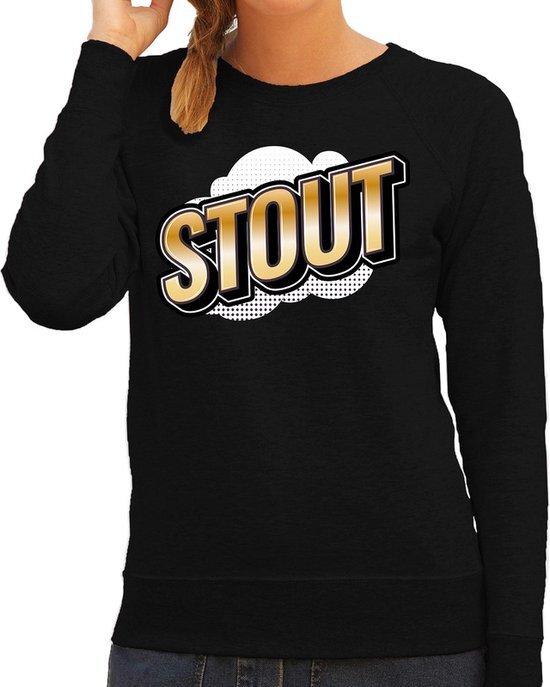 Bellatio Decorations Stout fun tekst sweater voor dames zwart in 3D effect 2XL