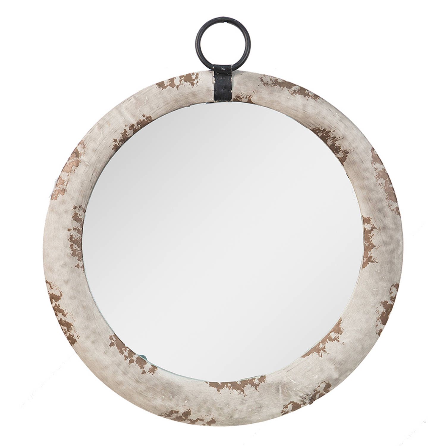 Clayre & Eef Spiegel - ø 41 cm - Grijs Metaal & Glas - Rond - Wandspiegel