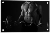 Merkloos / Sans marque Tuinposter - Gespierde Man met Barbell (Zwart-wit) - 60x40 cm