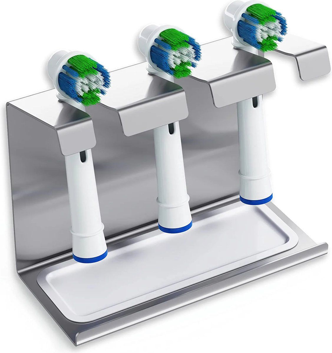 WIETRE supporti per testine con vaschetta di raccolta | per Oral-B, IO, Philips Sonicare, Waterpik, Fairywill | Portaspazzolino in acciaio inox (per 3)