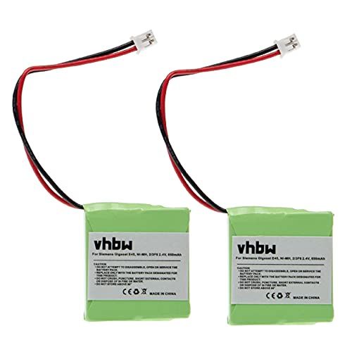 VHBW 2 x Ni-MH accu 650 mAh (2,4 V) compatibel met mobiele telefoon, smartphone, telefoon Siemens Gigaset E40, E450, E455, Swisscom Aton CL-102 vervanging voor V30145-K1310-X382.