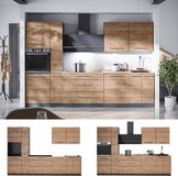 Vicco Complete keukeneenheid Fame-Line, Goudkleurig Eiken, 310 cm, WB Marmer