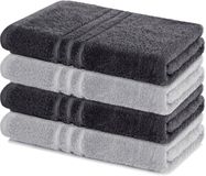 Lavea® Set van 4 handdoeken 70x140 cm – 100% katoen – Antraciet en Zilver