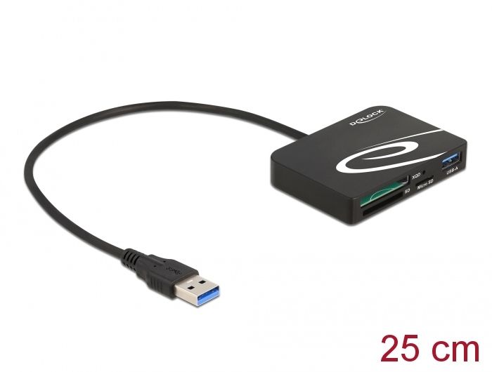 DeLOCK 91756 - Kaartlezer voor XQD / SD / Micro SD-geheugenkaarten + USB Type-A - Zwart