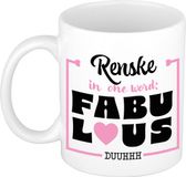 Bellatio Decorations Naam mok Renske - wit - Fabulous - keramiek - 300 ml - cadeau collega beker - cadeau