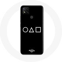 Maniacase Hoesje voor Xiaomi Redmi 9C Squid Game logo symbolen cirkel vierkant driehoek zwarte achtergrond