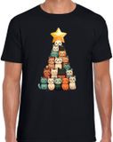 Bellatio Decorations Kerst T-shirt voor heren - kerstboom van kat/poes - zwart - kerstkatjes - Kerstmis L