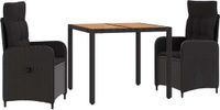 vidaXL Bartafel Set 2 Persoons Zwart Polyrattan en Staal
