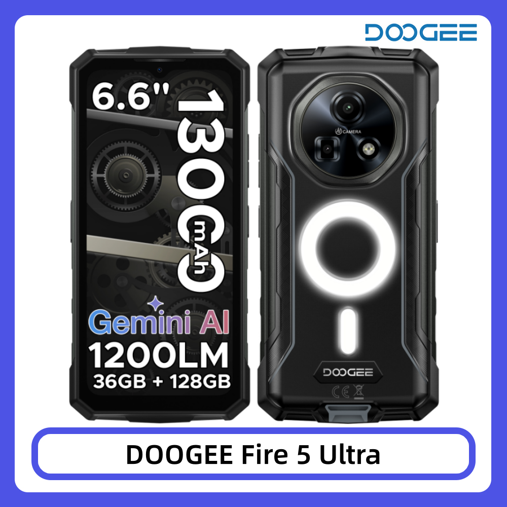 DOOGEE Fire 5 Ultra Robuuste Telefoon 36GB 128GB 13000mAh Batterij Helio G81 6.6'' HD+ Scherm 48MP Camera NFC Dubbele Campinglampjes Android 16 Smartphone