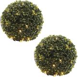 Merkloos Lumineo Buxus kerstverlichting - 2x stuks - 60 LED lampjes - warm wit - 35 x 35 cm
