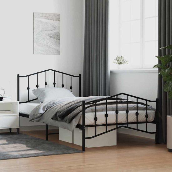 vidaXL Bedframe met hoofd- en voeteneinde metaal zwart 107x203 cm