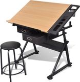 vidaXL Tekentafel met 2 lades en kruk
