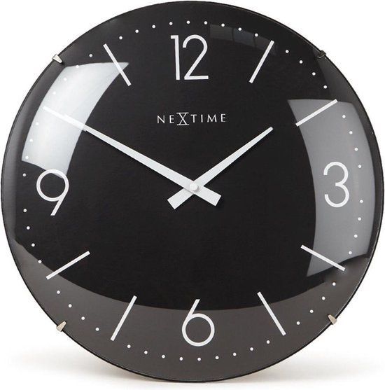 NeXtime Basic Dome Wandklok - 35cm - Zwart Glas