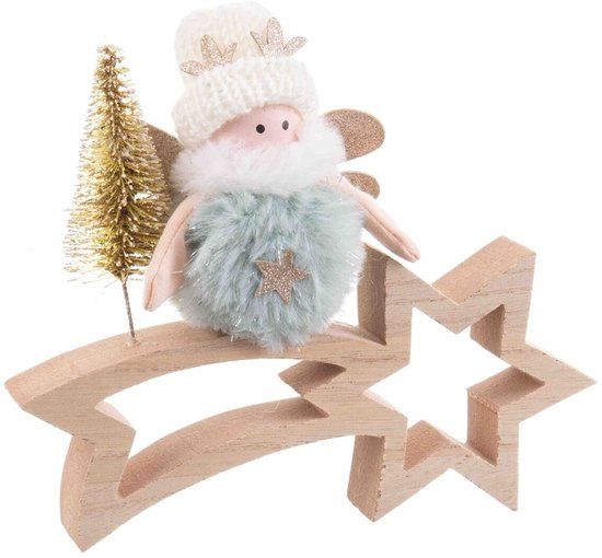 BigBuy Christmas Kerstversiering Multicolour Natuurlijk Hout Weefsel 18 x 6 x 16 cm