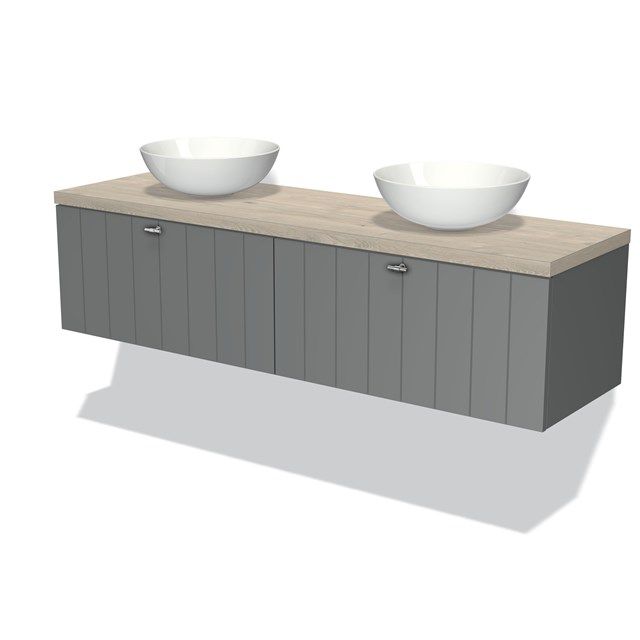 Maxaro Badkamermeubel Modulo Plato 160cm Middengrijs 2 Lades Lichtgrijs Eiken