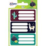 Avery Etiketten fantasie dieren, 76 x 34 mm, panda, lama, luiaard, 15 stuks