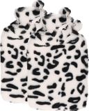 H&S Collection Warmwaterkruik - 2x - met zachte dierenprint hoes - wit/zwart - 1,75L