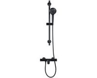 Adema Sparkle 2.0 Badset - thermostatische badkraan - 70cm glijstang - ronde handdouche - metalen doucheslang - mat zwart