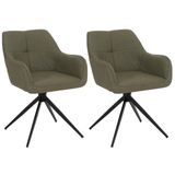 Mendler Set van 2 eetkamerstoelen HWC-O47, keukenstoel met armleuningen, draaibaar met automatische terugdraaimechanisme, stof/textiel (270g/m²) groen