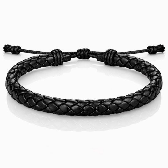 LGT JWLS Lookinggoodtoday Heren Armband Gevlochten Leer Zwart Verstelbaar
