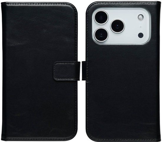 Selencia Echt Leren Bookcase voor de Apple iPhone 17 Pro Max - Zwart