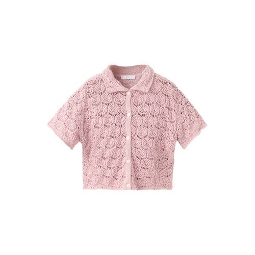 Mango Kids blouse lichtroze Meisjes Katoen Klassieke kraag Effen - maat 164