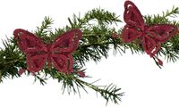 Cosy & trendy Décoration de sapin de Noël - 2x - papillon sur pince - bordeaux - paillettes - plastique - 14 cm