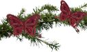 Cosy & trendy Décoration de sapin de Noël - 2x - papillon sur pince - bordeaux - paillettes - plastique - 14 cm