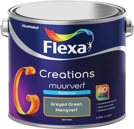 FLEXA Creations - Muurverf Zijde Mat - Mengkleuren Collectie - Greyed Green - 2,5 Liter