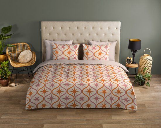 Good Morning dekbedovertrek boho met sterren - 1 persoons 140x200/220 cm - Zand - 100% Katoen renforce