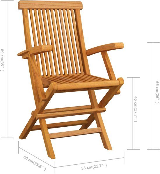 vidaXL Klapstoelen met crèmekleurige kussens, 6 stuks, massief teakhout