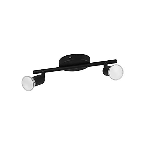 EGLO Led-plafondlamp Buzz-led, 2 lampen plafondlamp, plafondspot van metaal, woonkamerlamp in zwart, keukenlamp, led-spots met GU10-fitting, L 28,5 cm