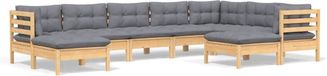 vidaXL 9-delige Loungeset met grijze kussens massief grenenhout