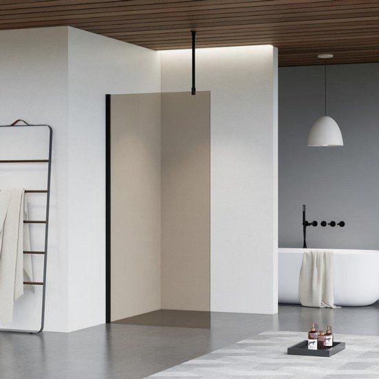 FortiFura Galeria inloopdouche - 180x200cm - rookglas - mat zwart