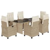 vidaXL 7-delige Tuinset met Kussens, Poly Rattan, Beige