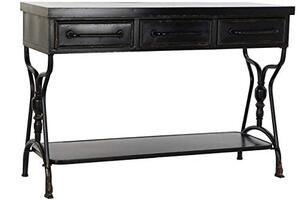 DRW Consoletafel met 3 laden en 1 metalen rek in zwart 122 x 43 x 82 cm