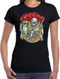 Bellatio Decorations Cheers / Proost skelet Halloween verkleed t-shirt zwart voor dames