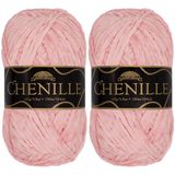 JubileeYarn Chenille Garen - Worsted Weight - 100g/streng - Rozemarijn - Bubblegum Flamingo Roze Fluweel - Haak- en Breigaren - 2 strengen