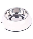 Dehner Honden- en kattenvoerbak Ø 22 cm hoogte 6 cm 700 ml melamine / roestvrij staal / rubber (wit)