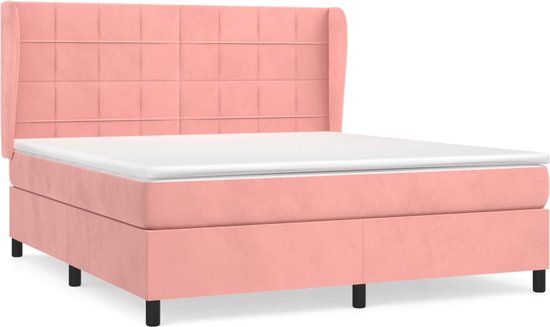 vidaXL Boxspring met matras fluweel roze 160x200 cm