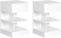 SoBuy Lot de 2 Bijzettafel, Nachtkastje met 1 Lade & 3 Legplanken, Scandinavisch Design Salontafel voor Woonkamer of Slaapkamer, Wit, 39x65x39cm, FBT49-Wx2