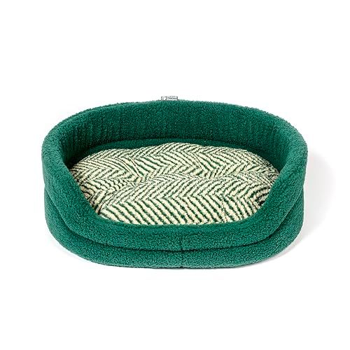 Danish Design Green Herringbone Sherpa Fleece Dog Bed - 61cm