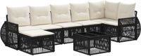 vidaXL Tuinbank - Set - 7 zitplekken - Zwart en crèmewit - Polyrattan