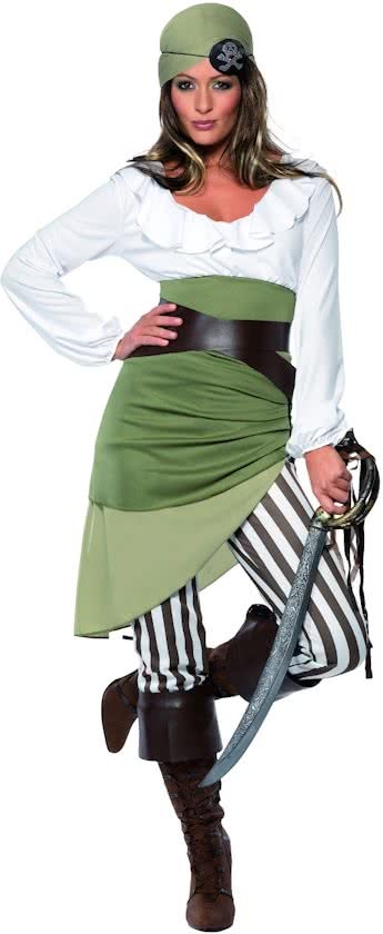 Generik Piratenkostuum groen-bruin Piraat verkleedkleding dames maat M 40-42