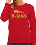 Bellatio Decorations Mrs. x-mas Foute Kersttrui sweater voor dames - rood - met gouden glitter letters - kerstkleding / kerst outfit XL