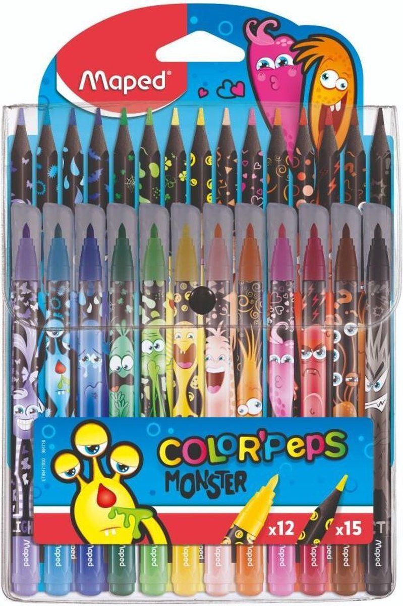 Maped Combopack Monsters - 12 Viltstiften + 15 Kleurpotloden