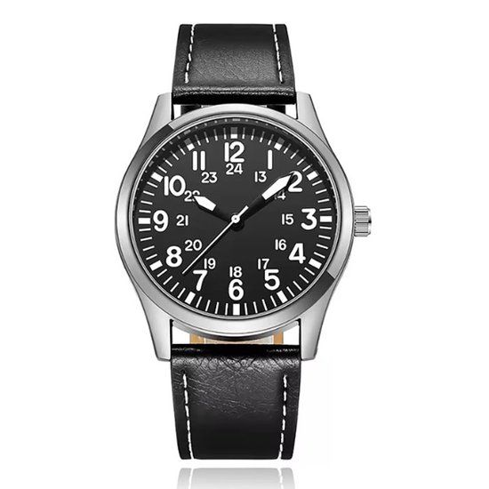 LGT JWLS Lookinggoodtoday Elegant zilverkleurig herenhorloge met zwarte lederen band