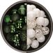 Bellatio Decorations Boules de Noël mix - 74-delig - vert foncé et blanc - 6 cm - kunststof