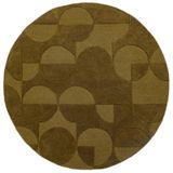 Flair Rugs laagpolig ronde wollen vloerkleed met print 160x160 cm - olijfgroen