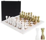 Jeu d'échecs en marbre, 15 pouces, 32 pièces, 2 dames supplémentaires, boîte de rangement